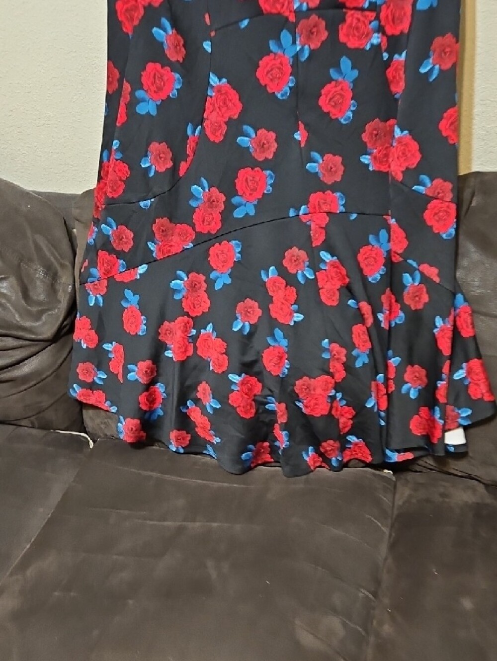 Lane Bryant Black Midi Dress with Red Rose and Blue Leaf Accents - Picture 6 of 10
